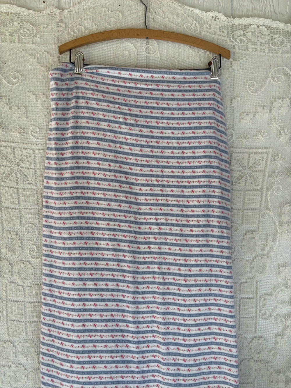Laura Ashley Striped Floral Queen Flat Sheet Flannel USED